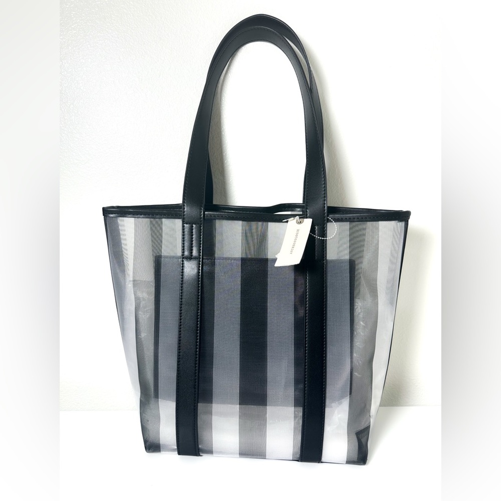 Anthropologie Large Mesh Tote in Black and White Stripe NWT